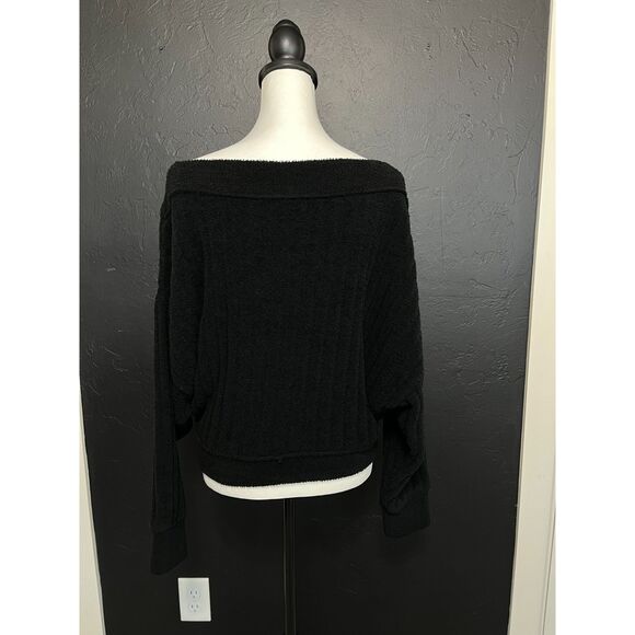 Free People Cabin Fever Sweater S | Black Off-Shoulder Cozy Knit - Picture 5 of 12